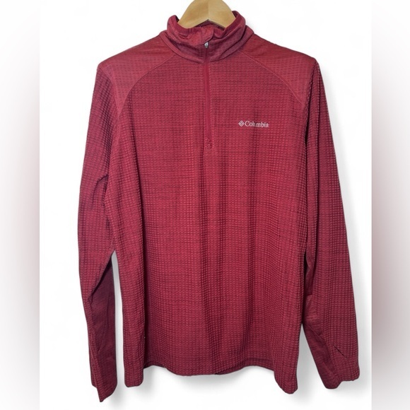 Columbia Other - Columbia 1/4 Zip Men M Textured‎ Nubby Red Thumbholes Fleece Like Pullover